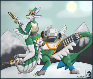 3_fingers 3_toes 4_ears armor avalon_(avali_homeworld) biped bipedal_taur black_eyes black_text blue_body blue_border blue_feathers blue_tail_tip blue_tail_tuft border claws dipstick_ears dipstick_tail ear_markings eyewear feather_hair feathered_wings feathers feet female female_taur fingers futuristic_armor futuristic_gun futuristic_suit futuristic_weapon gatling_gun green_body green_feathers green_tail green_tail_tuft green_wings grey_feet grey_hands grey_scutes gun handgun holding_gun holding_object holding_ranged_weapon holding_weapon illuminate_trifeather looking_back machine_gun markings minigun mountain mountain_background multi_ear multicolored_ears on_snow orange_armor pink_inner_ear pseudo_hair ranged_weapon rifle scutes sky snow snowy_mountain solo standing_on_snow tail tail_markings tail_tuft taur_mounted_gun text toes tuft weapon wearing_armor white_armor white_arms white_body white_claws white_ear_tips white_feathers white_wings winged_arms wings frostytd156 evergreen_(frostytd156) avali avali_taur avian avian_taur taur absurd_res hi_res signature female_(lore)