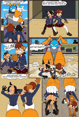 angry antennae_(anatomy) anthro assisted_exposure black_body black_clothing black_fur black_hair black_legwear black_thigh_highs blue_body blue_eyes blush bottomwear breasts brown_body brown_clothing brown_footwear brown_fur brown_hair brown_shoes clothed clothed_anthro clothed_female clothing dialogue female footwear fur group hair imminent_rape imminent_sex larger_anthro larger_male legwear machine male red_body restrained running scared school_uniform shoes size_difference skirt smaller_anthro smaller_female speech_bubble text thigh_highs torn_clothing trio uniform white_clothing white_legwear white_thigh_highs yellow_body justtaylor archie_comics sega sonic_the_hedgehog_(archie) sonic_the_hedgehog_(comics) sonic_the_hedgehog_(series) nicole_the_lynx sally_acorn chipmunk felid feline ground_squirrel lynx mammal motobug robot rodent sciurid 2025 absurd_res comic english_text hi_res
