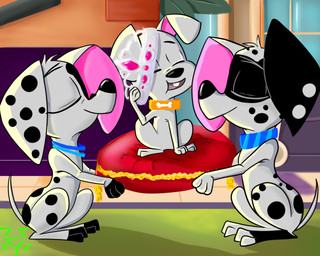 black_spots crown diamond_(gem) female feral fur gem group headgear heterochromatic_ears markings spots spotted_body spotted_fur tiara toony trio white_body white_fur young ark235 101_dalmatian_street 101_dalmatians disney dee_dee_(101_dalmatians) dizzy_(101_dalmatians) dorothy_(101_dalmatians) canid canine canis dalmatian domestic_dog mammal 5:4