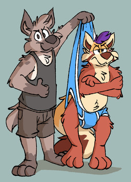 anthro black_clothing black_shirt black_tank_top black_topwear blue_briefs blue_clothing blue_underwear blush bottomwear briefs briefs_only brown_body brown_bottomwear brown_clothing brown_eyes brown_fur brown_nose brown_shorts bully bullying clothed clothing colored_seam_briefs colored_seam_underwear crossed_arms fur green_background half-closed_eyes kai_the_wah male markings narrowed_eyes orange_body orange_fur red_body red_fur shirt shorts simple_background solo spots spotted_markings striped_markings stripes tan_body tan_fur tank_top topless topless_anthro topless_male topwear underwear underwear_only wedgie white_seam_briefs white_seam_underwear mushketeery mushy_(mushketeery) mushy_(mushketeteery) ailurid hyena mammal red_panda hi_res