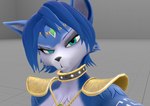 anthro blue_body blue_fur collar female fur hair looking_at_viewer shoulder_pads solo joelsfm lightskin_stare nintendo star_fox warfare_machine krystal_(star_fox) warfare_krystal canid canine fox mammal 2023 3d_(artwork) digital_media_(artwork) meme source_filmmaker_(artwork)