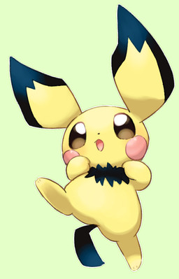 ambiguous_gender black_body black_ear_tips black_fur black_tail brown_body dipstick_ears ear_markings feral fur multicolored_ears pink_cheeks simple_background solo tail yellow_body yakiniku628 nintendo pokemon generation_2_pokemon pichu pokemon_(species) colored