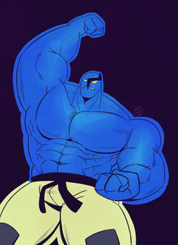 3_fingers abs anthro belt black_background black_belt blue_body blue_skin bottomwear clothed clothing fingers fist male muscular muscular_male pants pants_only pecs raised_arm raised_fist raised_hand shirtless simple_background topless white_bottomwear white_clothing jasperthecrab nintendo pokemon generation_5_pokemon pokemon_(species) sawk absurd_res hi_res