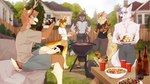 anthro athletic athletic_male beef beer_bottle bottle bottomwear building cellphone clothed clothing container cookout corn detailed_background electronics fence flower food furniture grill grin group house kebab looking_at_object male meat neighborhood partially_clothed party phone pillow plant rolled_up_pants shirt shirtless shirtless_male shorts sitting smile smug solo_cup standing steak summer t-shirt table tongs tools topwear yard erikadent nintendo pokemon epsom_(foxmcc) rove_(foxmcc) rowley_(foxmcc) ulaan vincent_(foxmcc) arcanine arctic_fox arthropod butterfly canid canine canis cervine deer fox generation_1_pokemon insect lepidopteran mammal pokemon_(species) true_fox wolf 16:9 hi_res wallpaper widescreen