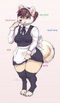 anthro biped blush brown_eyes brown_hair claws clothed clothing curled_tail feet female female_anthro fur hair hindpaw maid_headdress maid_uniform paws pink_inner_ear solo standing tail tan_body tan_fur text toe_claws uniform conditional_dnp puddingpaw dogelore doge canid canine canis domestic_dog mammal shiba_inu spitz 2020 comic_sans digital_media_(artwork) english_text full-length_portrait meme portrait shaded