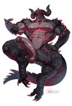 5_fingers abs anthro balls big_penis biped claws erection fingers genitals glans horn humanoid_genitalia humanoid_penis male muscular muscular_anthro muscular_male navel nipples pecs penis simple_background solo tail text tongue tongue_out vein veiny_penis white_background plna scalie absurd_res hi_res url