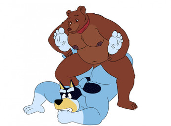 4_toes anal anal_penetration anthro bedroom_eyes blue_body blue_fur brown_body brown_fur butt claws clenched_teeth crazy_eyes crouching duo feet fur genitals holding_legs_up humanoid_feet kerchief lying male male/male moobs mostly_nude musclegut muscular narrowed_eyes navel nipples nude on_front overweight overweight_anthro overweight_male paws penetration penile penile_penetration penis penis_in_ass plantigrade seductive sex simple_background soles standing teeth toe_claws toes white_background wrinkled_feet wrinkles denki404 bluey_(series) little_bear nelvana bandit_heeler uncle_rusty_(little_bear) australian_cattle_dog bear brown_bear canid canine canis cattledog domestic_dog herding_dog mammal pastoral_dog ursine hi_res