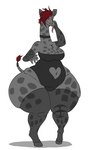 accessory after_transformation alternate_species anthro armwear big_breasts bottom_heavy breasts chest_tuft choker cleavage clothed clothing cutout elbow_gloves female fur fur_markings furgonomics gloves grey_body grey_fur hair handwear heart_cutout hooves horn huge_thighs jewelry legwear leotard long_neck long_tongue markings navel navel_cutout necklace ossicone overweight overweight_anthro overweight_female red_eyes red_hair red_sclera shadow simple_background slightly_chubby slightly_chubby_anthro slightly_chubby_female solo spots spotted_body stockings surprise tail tail_accessory tail_tuft thick_thighs tight_clothing tongue translucent translucent_clothing tuft white_background wide_hips derrysome ira_aetheria giraffe giraffid mammal 2022 flat_colors hi_res