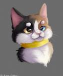 ambiguous_gender collar grey_background heterochromia pink_nose simple_background solo whiskers mirte24 microsoft minecraft mojang pewdiepie xbox_game_studios ulla_britta calico_cat calico_cat_(minecraft) cat_(minecraft) domestic_cat felid feline felis mammal