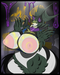 anthro areola big_areola big_breasts big_nipples black_border border breasts fangs female huge_breasts huge_hips huge_thighs nipples slime solo spikes spikes_(anatomy) tattoo teeth thick_thighs wide_hips qwell alien canid canine canis domestic_dog husky hybrid mammal nordic_sled_dog spitz absurd_res hi_res