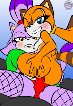 aged_up anal anal_penetration anthro bite biting_lip blue_eyes breasts clothing duo female female/female female_penetrated female_penetrating female_penetrating_female fishnet_clothing fishnet_legwear fur furniture hand_on_butt legwear looking_at_viewer looking_pleasured multicolored_body multicolored_fur nipples on_sofa orange_body orange_fur penetration purple_body purple_fur seductive sex sex_toy sofa strapon yellow_eyes sirjzau sega sonic_the_hedgehog_(series) blaze_the_cat marine_the_raccoon felid feline mammal procyonid raccoon absurd_res hi_res