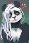 anthro black_ears black_markings black_nose blush breast_squish breasts eye_markings eyelashes female fur green_eyes hair head_tilt heart_symbol lips long_hair looking_at_viewer markings nude pink_lips simple_background smile solo squish thick_bottom_lip white_body white_fur white_hair noviraine november_(noviraine) bear giant_panda mammal 2024 digital_media_(artwork) portrait signature trans_(lore) trans_woman_(lore)