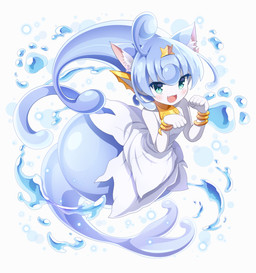 4_ears 5_fingers alternate_species armband arms_bent bangs blue_body blush breasts clothed clothed_female clothed_humanoid clothing crown cute_fangs eyelashes fangs female female_humanoid fin fingers fist glistening glistening_eyes headgear humanoid_pointy_ears inner_ear_fluff liquid_hair looking_at_viewer multi_ear neckwear noseless open_:3 open_mouth open_smile pink_inner_ear pink_mouth pointy_ears pseudo_hair pupils simple_background smile solo split_form tail tail_fin teal_eyes teeth three-quarter_view tuft water white_background white_inner_ear_fluff white_sclera nell_two ever_oasis nintendo esna animal_humanoid aquatic cat_humanoid felid felid_humanoid feline feline_humanoid humanoid mammal mammal_humanoid merfolk water_spirit 2021 cel_shading description_request digital_media_(artwork) full-length_portrait hi_res japanese_description portrait shaded
