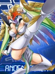 armor blue_background blue_eyes boots breasts cleavage clothed clothing feathered_wings feathers female footwear headgear helmet nipples shoes simple_background skimpy solo wings maximilian-destroyer bandai_namco digimon ancientkazemon digimon_(species) 3:4 low_res