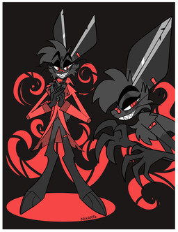 alternative_fashion anthro band-aid band-aid_on_face band-aid_on_nose bandage bandage_on_face bandage_on_nose black_body black_fur border cheek_tuft chest_tuft clothing collar facial_tuft fur goth grey_body grey_fur grin male sharp_teeth smile solo studded_collar studs suit suit_jacket teeth tuft white_border xing1 hazbin_hotel hellaverse nick_(xing1) demon lagomorph leporid mammal rabbit absurd_res hi_res