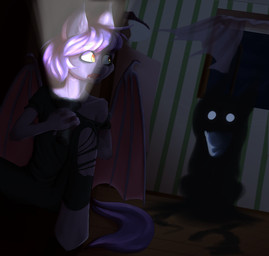 anthro clothed clothing creepy dark duo female flashlight green_eyes hair hiding inside night open_mouth pink_hair scared sky wings wunderknodel friendship_is_magic hasbro my_little_pony mythology domestic_cat equid equine felid feline felis ghost horse mammal monster mythological_creature mythological_equine pegasus pony spirit 2017 artist_collaboration digital_media_(artwork) shaded