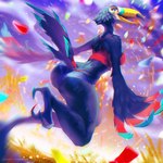 abstract_background anthro blue_body blue_feathers breasts butt clothed clothed_anthro clothed_female clothing feathered_wings feathers feet female female_anthro flying looking_at_viewer looking_back looking_back_at_viewer medium_breasts motion_blur solo talons toes wings momobeda avian bird ramphastos toco_toucan toucan 1:1 colorful_theme digital_media_(artwork) digital_painting_(artwork) full-length_portrait painting_(artwork) portrait shaded soft_shading