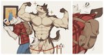 abs anthro balls biped blush brown_body brown_fur duo flaccid flexing flexing_bicep flexing_both_biceps fur genitals humanoid_genitalia humanoid_penis licking licking_lips licking_own_lips male male/male multicolored_body multicolored_fur muscular muscular_anthro muscular_male pecs penis public public_nudity self_lick shirt_grab smile tongue tongue_out two_tone_body two_tone_fur white_body white_fur impwitter canid canine mammal 2022 absurd_res digital_media_(artwork) hi_res