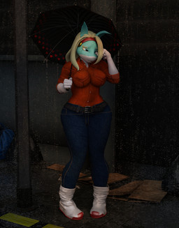 anthro big_breasts bodily_fluids breasts clothed clothing crying detailed_background female front_view outside raining sad solo street street_lamp tears umbrella bbdworks my_hero_academia ippan_josei aquatic canid canine fish fox hybrid mammal quirked_human_(my_hero_academia) shark 3d_(artwork) absurd_res digital_media_(artwork) hi_res