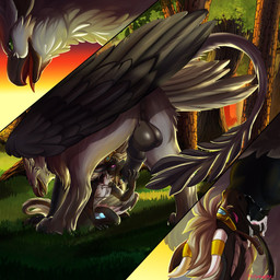 animal_genitalia anthro anthro_on_feral anthro_penetrated anus balls beak bestiality black_body black_penis blue_penis bodily_fluids cum cum_in_mouth cum_inside cutaway deep_throat drinking drinking_cum duo ejaculation equine_genitalia erection eyewear eyewear_on_head fellatio feral feral_penetrating feral_penetrating_anthro forest genital_fluids genitals goggles goggles_on_head grass green_eyes holding_penis horn interspecies looking_pleasured male male/male medial_ring oral oral_penetration penetration penile penis penis_in_mouth plant purple_eyes servicing_from_below sex sucking tail tongue tree wings keishinkae european_mythology greek_mythology mythology kerv maxtheshadowdragon avian dragon hippogriff mythological_avian mythological_creature mythological_scalie scalie 1:1 2019 hi_res