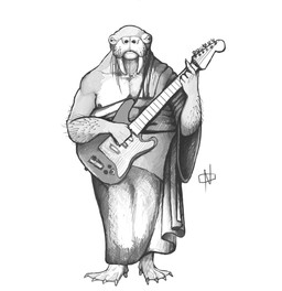 anthro barefoot clothed clothing electric_guitar feet guitar male musical_instrument overweight overweight_anthro overweight_male plucked_string_instrument simple_background solo standing string_instrument tusks whiskers white_background ndragon3 fender_musical_instruments_corporation stratocaster aquatic mammal pinniped walrus absurd_res greyscale hi_res monochrome sketch