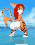 anthro big_breasts big_butt bouncing_butt breast_jiggle breasts butt crouching curvy_figure dancing female hair hourglass_figure huge_butt jiggling looking_at_viewer looking_back nude red_hair skinny_dipping smile solo twerking tansau heather_(the-urban-tiger) fish marine requiem_shark shark tiger_shark animated short_playtime