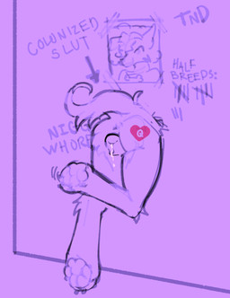 animal_genitalia animal_vulva anthro breeding_kink breeding_slave canine_genitalia canine_vulva curled_tail female genitals glory_hole queen_of_hearts_symbol raceplay racial_slur racism solo tail visibly_trans werehouse lobo_(werehouse) canid canine canis domestic_dog hybrid mammal mixed_breed wolfdog absurd_res hi_res intersex_(lore) male_(lore) trans_(lore) trans_man_(lore)