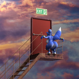 anthro big_breasts big_butt breasts butt exit_sign female nude side_boob stairwell markmurders dogzeela_(modeler) nintendo star_fox krystal_(star_fox) 1:1 3d_(artwork) digital_media_(artwork) hi_res