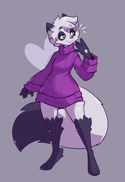 ambiguous_gender anthro big_tail clothing fluffy fluffy_tail fur glistening_thighs pose simple_background smile solo standing sweater tail topwear mewgle dust_(mewgle) arctic_fox canid canine fox mammal true_fox shaded