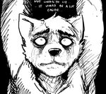 2020 anthro black_and_white bodily_fluids canid canine canis comic crying daniel_(hladilnik) english_text eye_bags hi_res hladilnik male mammal monochrome scared sketch solo tears text wolf