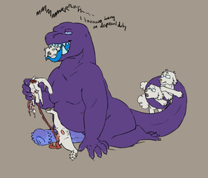 age_difference anal anal_penetration animal_genitalia animal_penis balls belly big_belly big_penis blue_tongue clone death decapitation erection eyewear feral flared_penis fur genitals gore gore_focus group hard_vore head_in_mouth holding_with_tail kneeling male male/male male_penetrated male_penetrating male_penetrating_male nude open_mouth oral_vore overweight overweight_male partially_inside penetration penile penile_penetration penis severed_body_part severed_head sex simple_background size_difference smile snuff tail teeth tongue tongue_out tusks vore young younger_male puppyratcat mean_one_(puppyratcat) nice_one_(puppyratcat) alien canid canine canis mammal scalie hi_res