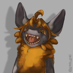 anthro black_body black_skin fangs fur hair male open_mouth orange_body orange_eyes orange_fur orange_hair showing_teeth simple_background solo teeth teeth_showing tongue white_sclera gnida_gnid keshyu_(gnida_gnid) bat mammal 1:1 hi_res