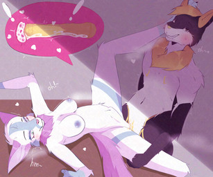 anthro bodily_fluids breasts cum cum_inside duo female genital_fluids holding_leg holding_thigh lying male male/female on_back penetration raised_leg sex spread_legs spreading vaginal vaginal_penetration darkplayers kaijurah jojo_husky domestic_cat felid feline felis humanoid lagomorph leporid mammal rabbit 6:5 absurd_res hi_res
