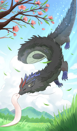 ambiguous_gender black_body black_fur black_scales claws detailed_background duo feral flower flying fur grass horn kissing long_body plant red_horn scales serpentine size_difference tree yigenxiaohuxu asian_mythology chinese_mythology east_asian_mythology fabulous_beasts fenz_(studio) mythology bahe_(fabulous_beasts) balingjun_(fabulous_beasts) dragon eastern_dragon mythological_creature mythological_scalie reptile scalie snake absurd_res colored hi_res