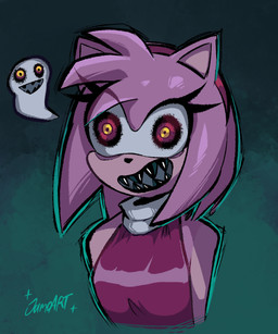 accessory anthro clothing eyelashes female hair_accessory hairband open_mouth pink_body possession red_eyes sharp_teeth solo tan_body teeth jamoart sega sonic_the_hedgehog_(series) amy_rose possessed_amy_rose boo_(sonic) eulipotyphlan ghost hedgehog mammal spirit 2026 hi_res