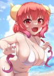 beach big_breasts bikini breasts cleavage clothed clothing female hair horn not_furry red_hair seaside solo swimwear two-piece_swimsuit sonaokun2 miss_kobayashi's_dragon_maid ilulu horned_humanoid humanoid hi_res