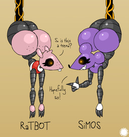 4_fingers anthro big_butt bubble_butt buckteeth butt curvy_figure dialogue duo eyelashes femboy fingers freckled_butt freckled_face freckles fur glistening glistening_butt glowing glowing_eyes head_tuft logo machine male pink_body pink_fur purple_body purple_fur small_waist teeth text tuft wasp_waist thatdawgmurray he_is_just_a_rat rat_snacks ratboy_(he_is_just_a_rat) simon_(rat_snacks) mammal murid murine rat robot rodent aliasing artist_logo artist_name digital_media_(artwork) english_text hi_res signature