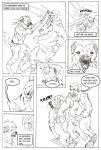 anthro black_and_white canid canine clothed clothing comic dialogue domestic_pig duo english_text fight male mammal monochrome mulefoot slop suid suina sus_(pig) text wild_boar