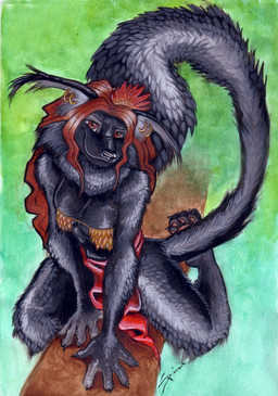 4_toes 5_fingers accessory anthro barefoot big_breasts bikini bikini_top biped black_body black_claws black_fur black_nose black_tail bottomwear branch breasts claws cleavage clothed clothing dewlap_(anatomy) ear_piercing ear_tuft eyebrows feet female fingers flower flower_in_hair fluffy fluffy_tail front_view fur gradient_background green_background hair hair_accessory head_tilt hindpaw humanoid_hands in_tree inner_ear_fluff loincloth long_hair long_tail looking_at_viewer midriff neck_tuft on_branch pawpads paws piercing plant pose red_eyes red_hair red_pawpads simple_background sitting skimpy smile snout solo straddling swimwear tail toe_claws toes tree tuft two-piece_swimsuit shiverz binturong mammal viverrid 2010 colored_pencil_(artwork) full-length_portrait mixed_media painting_(artwork) pinup portrait traditional_media_(artwork) traditional_painting_(artwork) traditional_watercolor_(artwork) watercolor_(artwork)