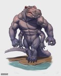 anthro brown_eyes claws fantasy male multi_limb muscular pink_body solo tail teeth water buckovskiart weretober alligator alligatorid common_hippopotamus crocodilian hippopotamid hybrid mammal reptile scalie 4:5 absurd_res full-length_portrait hi_res portrait