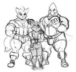 anthro avian bird boots boxer_briefs bulge canid canine canis clothed clothing cosmdevil falco_lombardi footwear fox fox_mccloud group hi_res male mammal monochrome muscular muscular_male nintendo size_difference sketch star_fox underwear wolf wolf_o'donnell