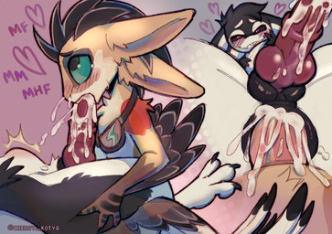 3_fingers 3_toes 4_ears abdominal_bulge anal anal_penetration animal_genitalia animal_penis animal_vulva anthro anus big_anus big_butt big_penis black_anus black_body black_feathers black_fur black_genital_slit black_hair black_sclera black_vulva blush blush_lines bodily_fluids breath butt canine_genitalia canine_penis canine_vulva claws cum cum_drip cum_from_nose cum_in_ass cum_in_mouth cum_in_nose cum_inside cum_on_own_penis cum_on_penis cum_on_self cum_overflow cum_string cumshot cutaway dotted_background dripping duo ejaculation equine_genitalia equine_penis erection excessive_cum excessive_genital_fluids eye_roll eyewear eyewear_only feathered_tail feathered_wings feathers feet fellatio fingers first_person_view from_front_position fur genital_fluids genital_slit genitals glistening glistening_genitalia goggles goggles_around_neck goggles_only green_eyes hair heart_symbol huge_anus huge_penis hybrid_genitalia hybrid_penis intersex intersex/male intersex_penetrated intraspecies intravaginal_penis knot knotted_equine_penis knotted_penis leaking_cum leg_grab leg_over_butt leg_pull looking_pleasured lying male male_penetrating male_penetrating_intersex male_penetrating_maleherm male_pov maleherm maleherm/male maleherm_penetrated medial_ring missionary_position multi_ear nude on_back onomatopoeia oral orgasm panel_overlap panting pattern_background penetrating_pov penetration penile penile_penetration penis puffy_anus puffy_genital_slit purple_eyes raised_leg red_penis scuted_arms scutes sex side_view simple_background smile sound_effects spread_legs spreading tail tapering_penis text toes tuft vulva white_body white_feathers white_fur winged_arms wings cherry_kotya fyr_(fenrir784) pineapple_(character) avali avian bird 2025 colored colored_sketch digital_media_(artwork) english_text hi_res sequence signature sketch herm_(lore) intersex_(lore) maleherm_(lore)