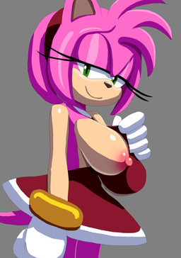 anthro big_breasts breasts clothing dress female flashing flashing_breasts grey_background huge_breasts looking_at_viewer nipples simple_background smile solo standing tail aerosin sega sonic_the_hedgehog_(series) amy_rose eulipotyphlan hedgehog mammal hi_res