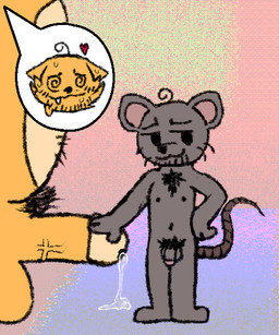 anthro bodily_fluids duo fur genital_fluids genitals grey_body hand_on_penis heart_symbol male male/male orange_body penis precum size_difference slightly_chubby slightly_chubby_male slim_male small_top_big_bottom smug_face spiral spiral_eyes sweat tan_body tan_fur cole_cool_boi hairy_(cole_cool_boi) sam_(cole_cool_boi) domestic_cat felid feline felis mammal mouse murid murine rodent 2026 5:6 digital_media_(artwork)