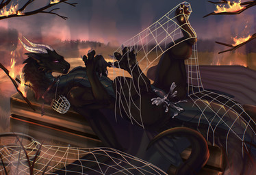 anus bodily_fluids claws collar cum cum_in_vagina cum_inside fangs female feral fire fur genital_fluids genitals horn muzzle_(object) net paws snout solo tail teeth vulva mekk mythology dragon furred_dragon furred_scalie mythological_creature mythological_scalie scalie hi_res