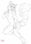 anthro big_tail biped cheek_tuft claws ear_tuft facial_tuft fluffy fluffy_tail fur licking licking_lips looking_at_viewer male nude open_mouth paws simple_background solo striped_body striped_fur stripes tail tongue tongue_out tuft white_background kacey andrew_(anew742) domestic_cat felid feline felis maine_coon mammal 2024 absurd_res graphite_(artwork) hi_res monochrome signature traditional_media_(artwork)
