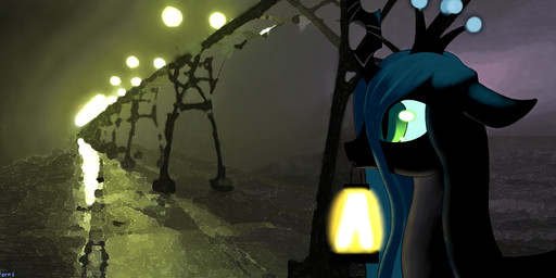 female green_eyes hair horn lamp lantern pupils slit_pupils solo art.molados friendship_is_magic hasbro my_little_pony queen_chrysalis_(mlp) arthropod changeling_(mlp) 2013 bust_portrait hi_res portrait