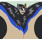 anthro big_nipples black_hair blue_eyes brown_body chest_tuft hair hyper hyper_moobs male nipples solo tuft hictow spidey_(spideyzak) canid canine fox gnoll gnollsune hybrid hyena mammal hi_res