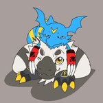 clothing cuddling gloves handwear male chicostyx bandai_namco digimon fakemon mythology dio_the_creedmon fan_character sven_the_giramon digimon_(species) dragon guilmon hybrid mythological_creature mythological_scalie reptile scalie veemon 1:1 hi_res