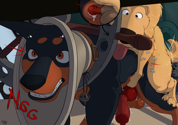 anal anal_penetration anatomically_correct animal_genitalia animal_penis anus balls black_body black_fur black_nose bodily_fluids brown_body brown_eyes brown_fur canine_genitalia canine_penis clenched_teeth close-up collar cone_of_shame cum cum_in_ass cum_inside duo ears_down emanata erection feral floppy_ears forced fur genital_fluids genitals humping knot knotting male male/male male_on_bottom male_on_top male_rape medical_instrument on_bottom on_top onomatopoeia paws penetration penis pivoted_ears rape red_penis scientific_instrument sex shocked sound_effects steering_wheel stuck tail teeth text tongue tongue_out yellow_body yellow_fur mcfan disney pixar up_(film) alpha_(up) dug_(up) bird_dog canid canine canis dobermann domestic_dog golden_retriever hunting_dog mammal pinscher retriever hi_res